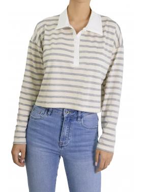 Maglia crop a righe con colletto 